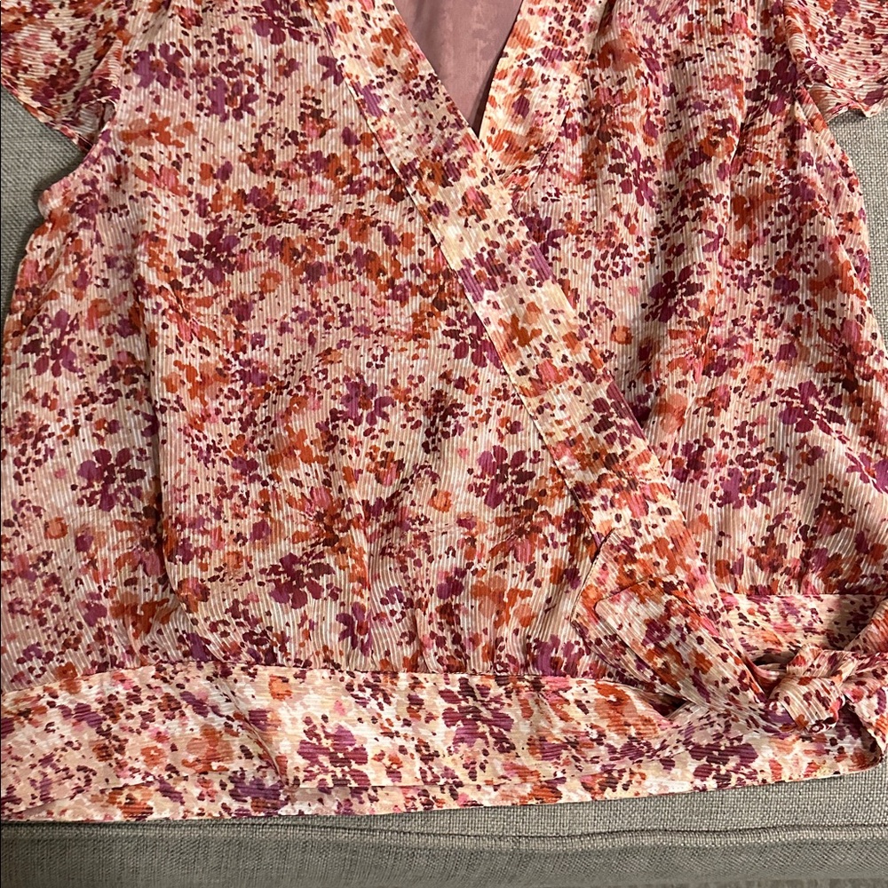 Banana Republic Floral Wrap Blouse - Pink and Red - Picture 4 of 13